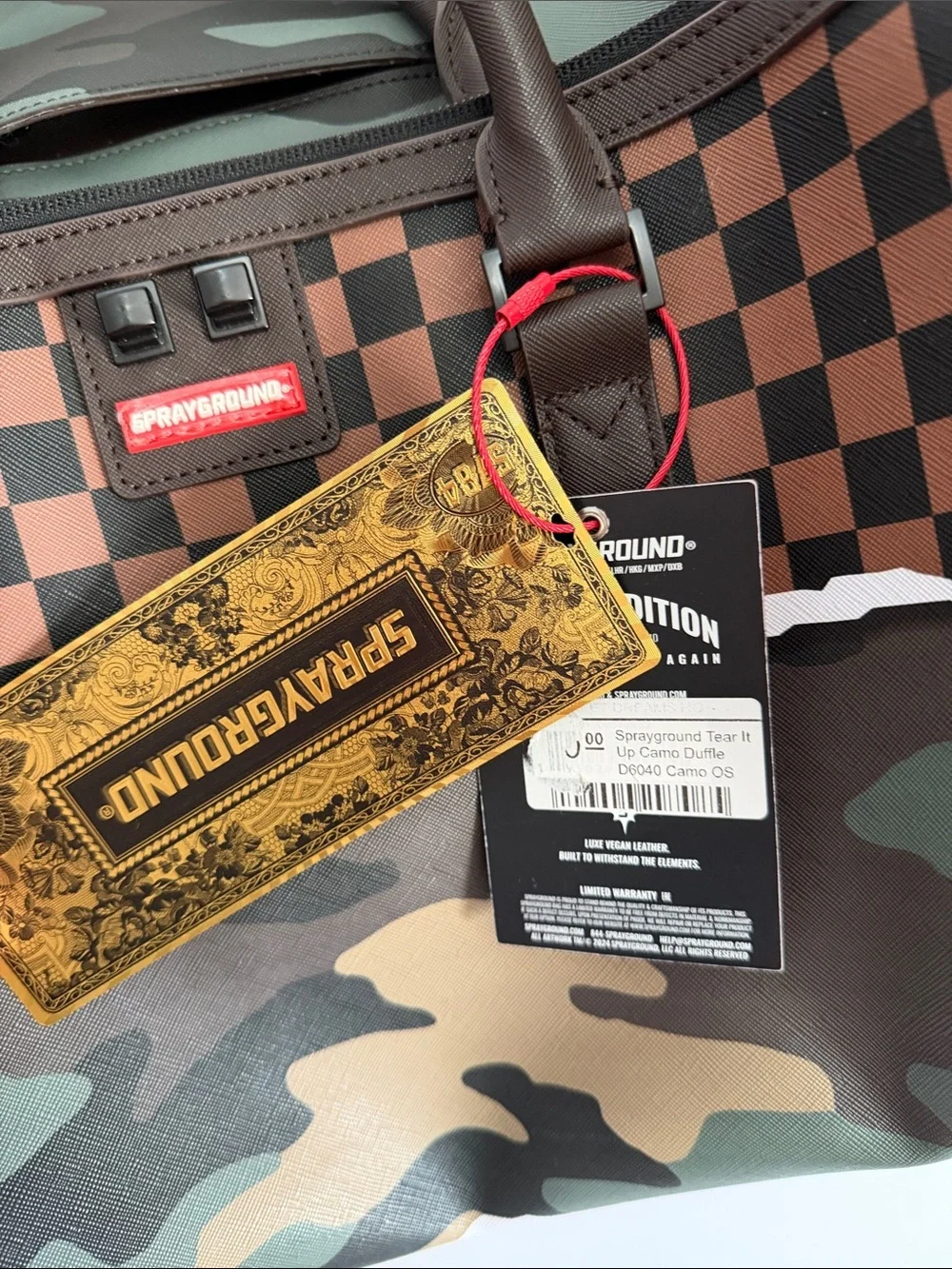 Sprayground Brown Green Camo Shark Duffel Bag limited edition